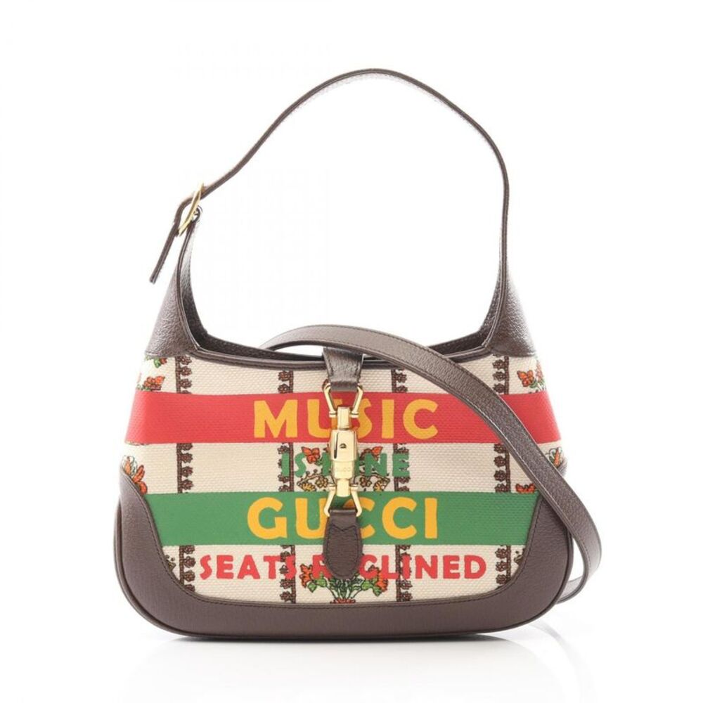 Gucci New Jackie MUSIC IS MINE Canvas Leather Shoulder Bag